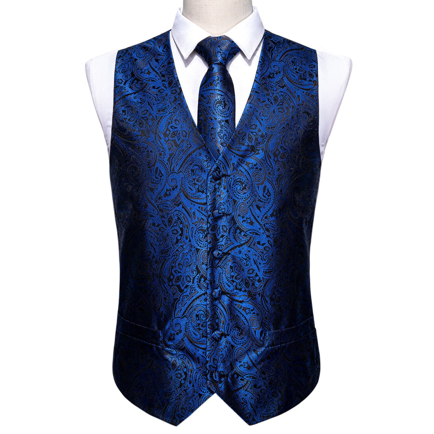 Men's Designer Waistcoat Vintage Vest Silky Set Tuxedo Gilet DP Sea Blue