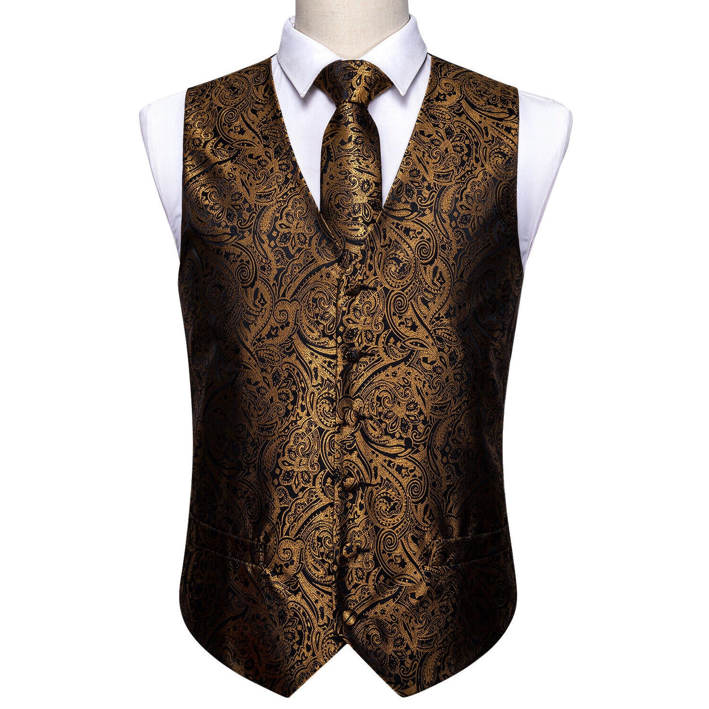 Men's Designer Waistcoat Vintage Vest Silky Set Tuxedo Gilet DP Tobacco