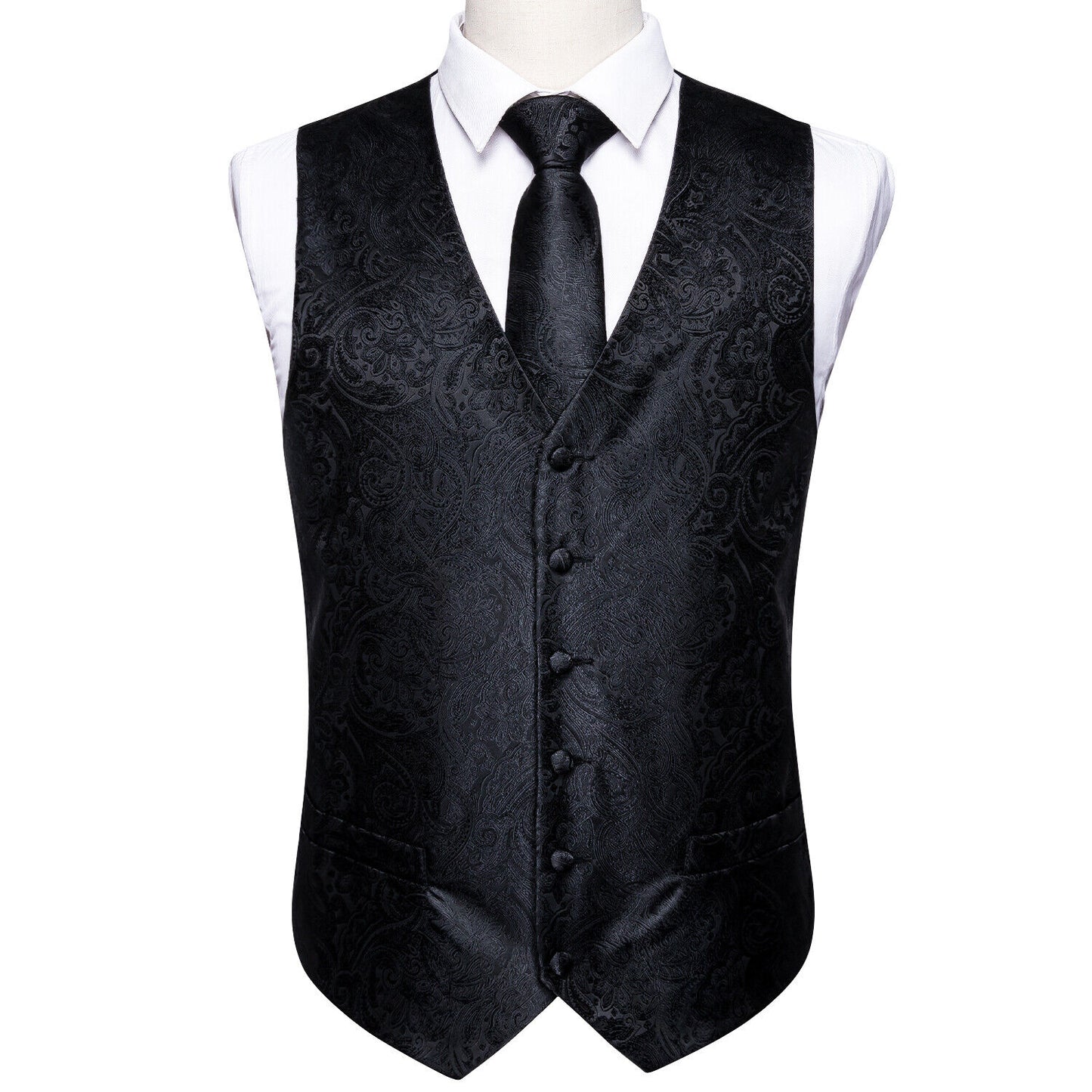 Men's Designer Waistcoat Vintage Vest Silky Set Tuxedo Gilet DP Black