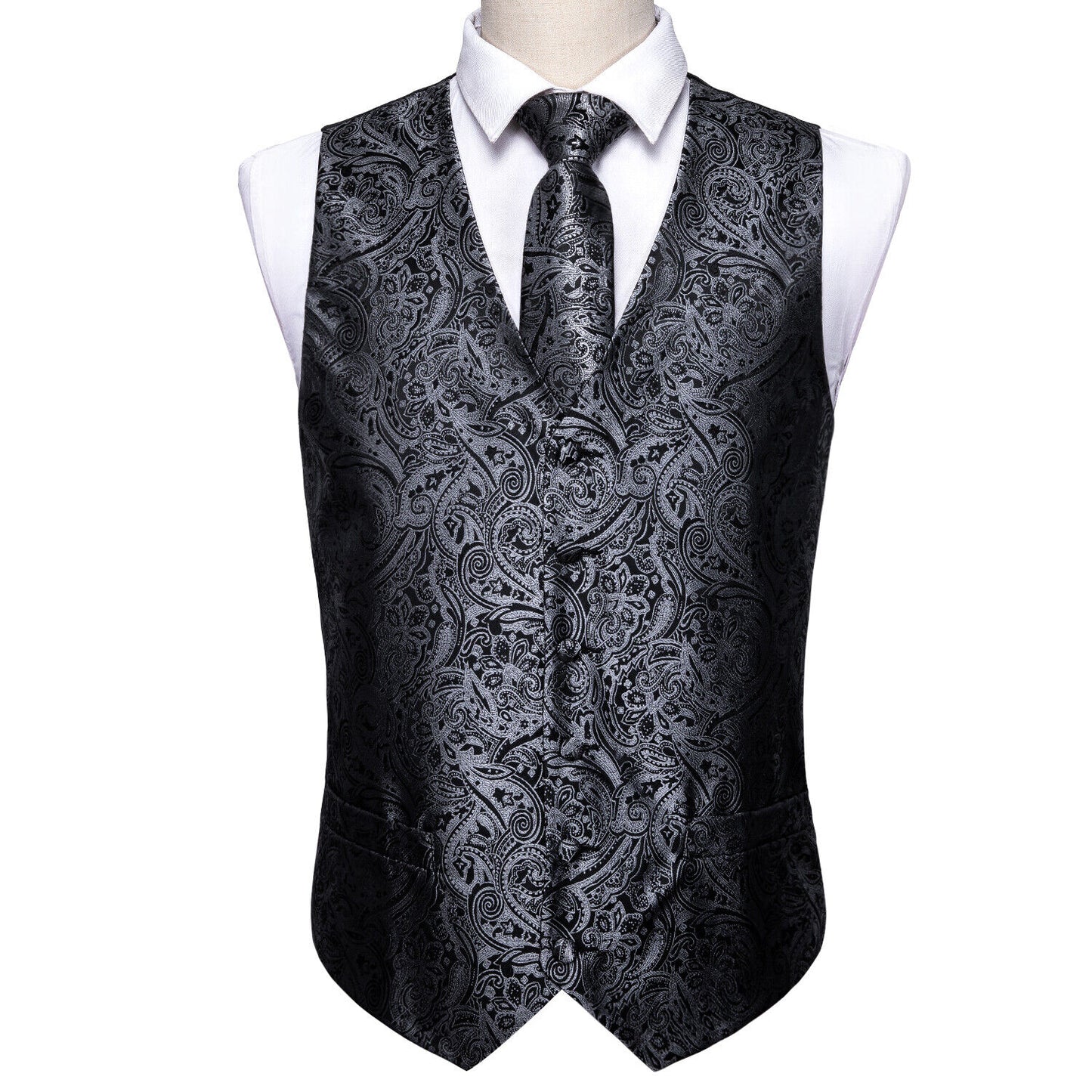 Men's Designer Waistcoat Vintage Vest Silky Set Tuxedo Gilet DP Charcoal