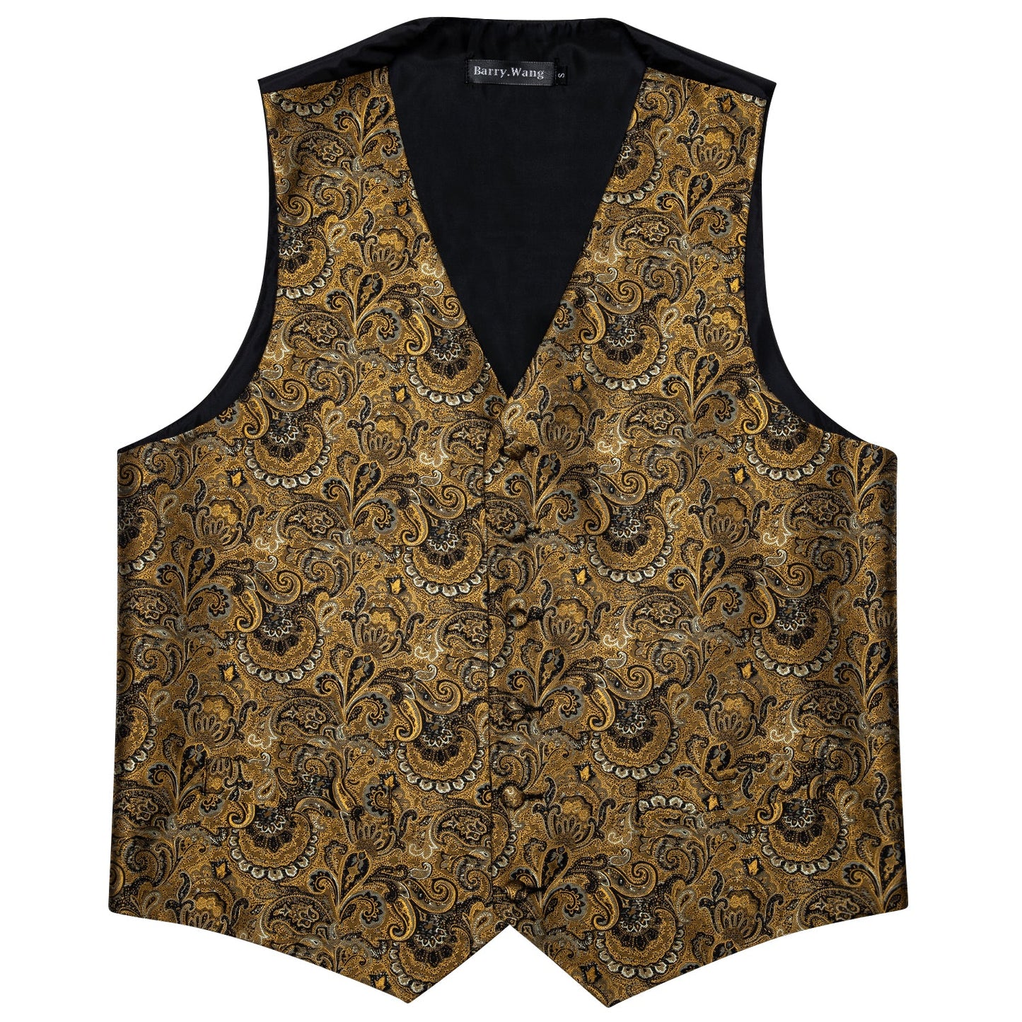 Designer Floral Waistcoat Silky Novelty Vest Damask Gold Foil