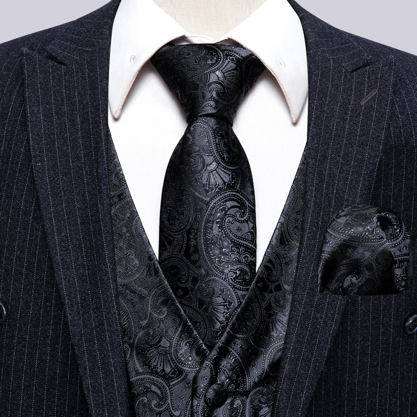 Men's Designer Waistcoat Vintage Vest Silky Set Tuxedo Gilet Paisley Black