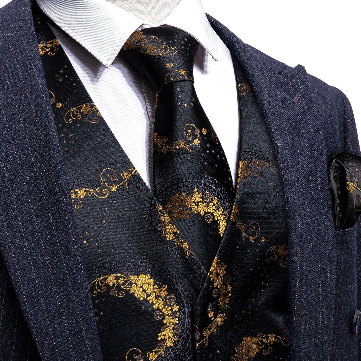 Designer Floral Waistcoat Silky Novelty Vest Golden Serpent
