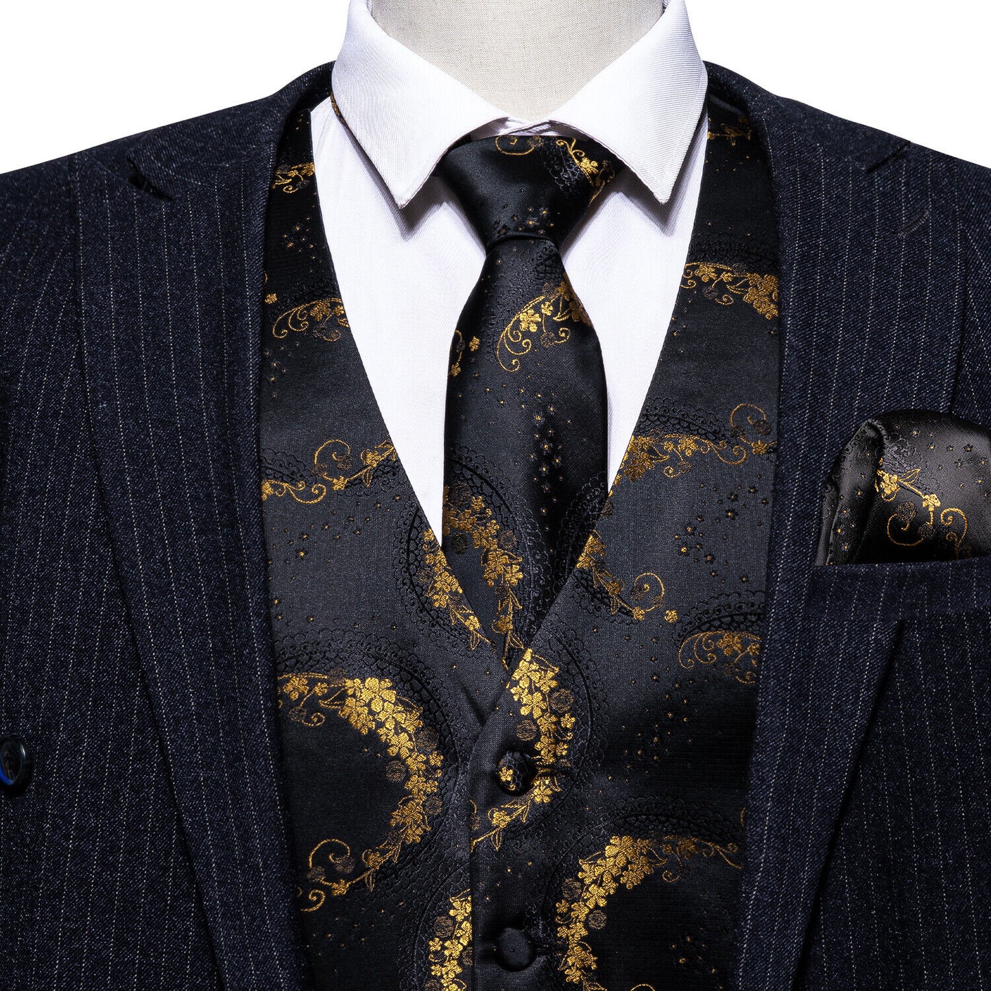 Men's Designer Waistcoat Vintage Vest Silky Set Tuxedo Gilet Golden Serpent