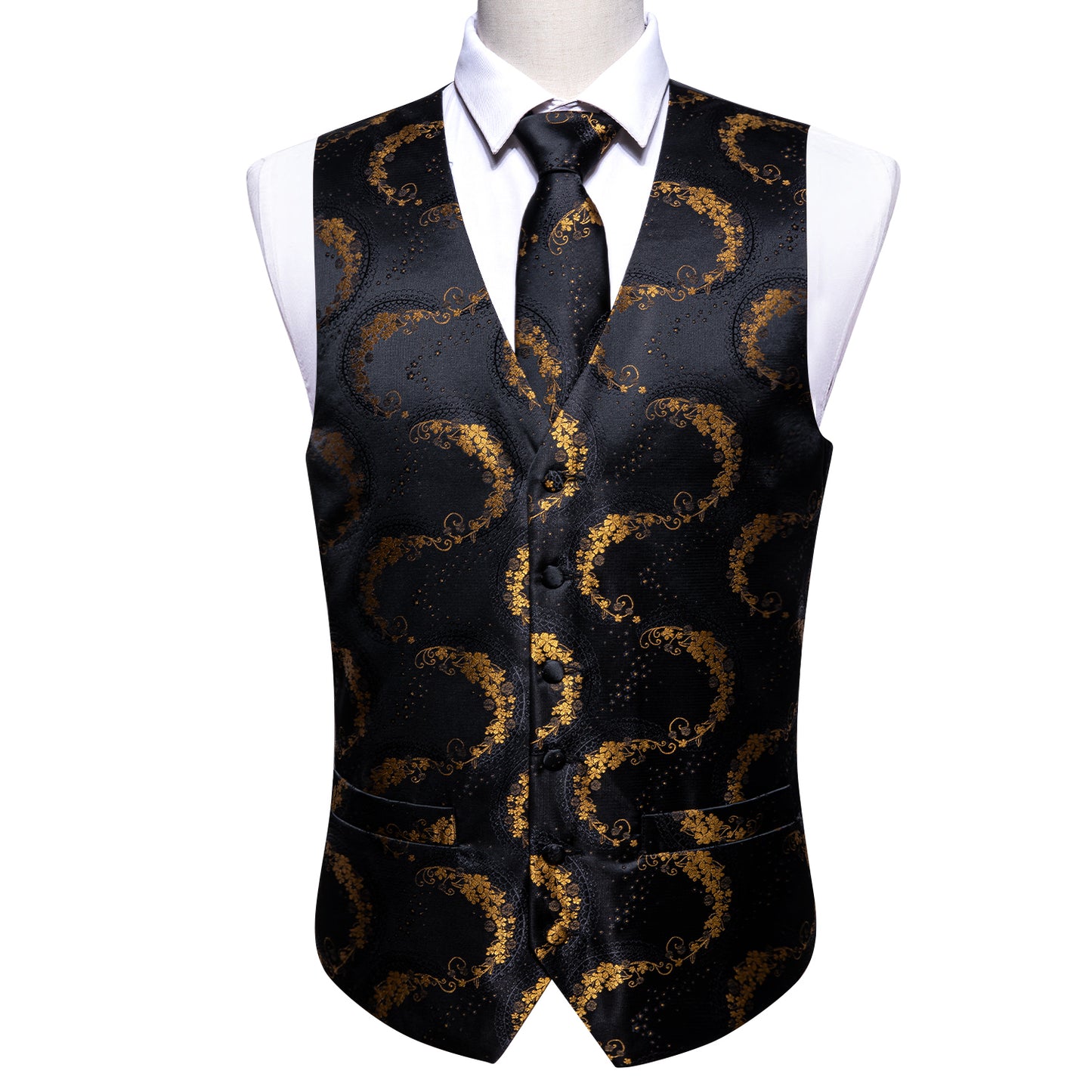 Men's Designer Waistcoat Vintage Vest Silky Set Tuxedo Gilet Golden Serpent