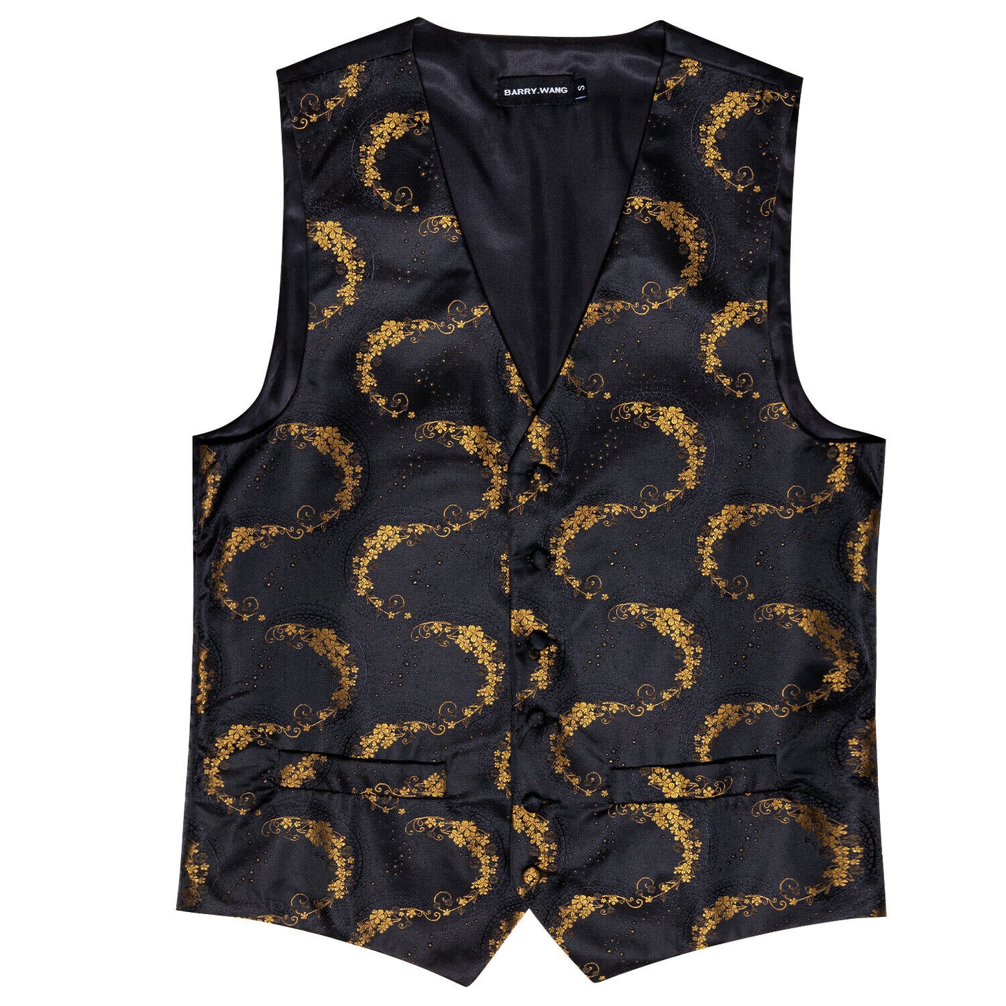 Men's Designer Waistcoat Vintage Vest Silky Set Tuxedo Gilet Golden Serpent