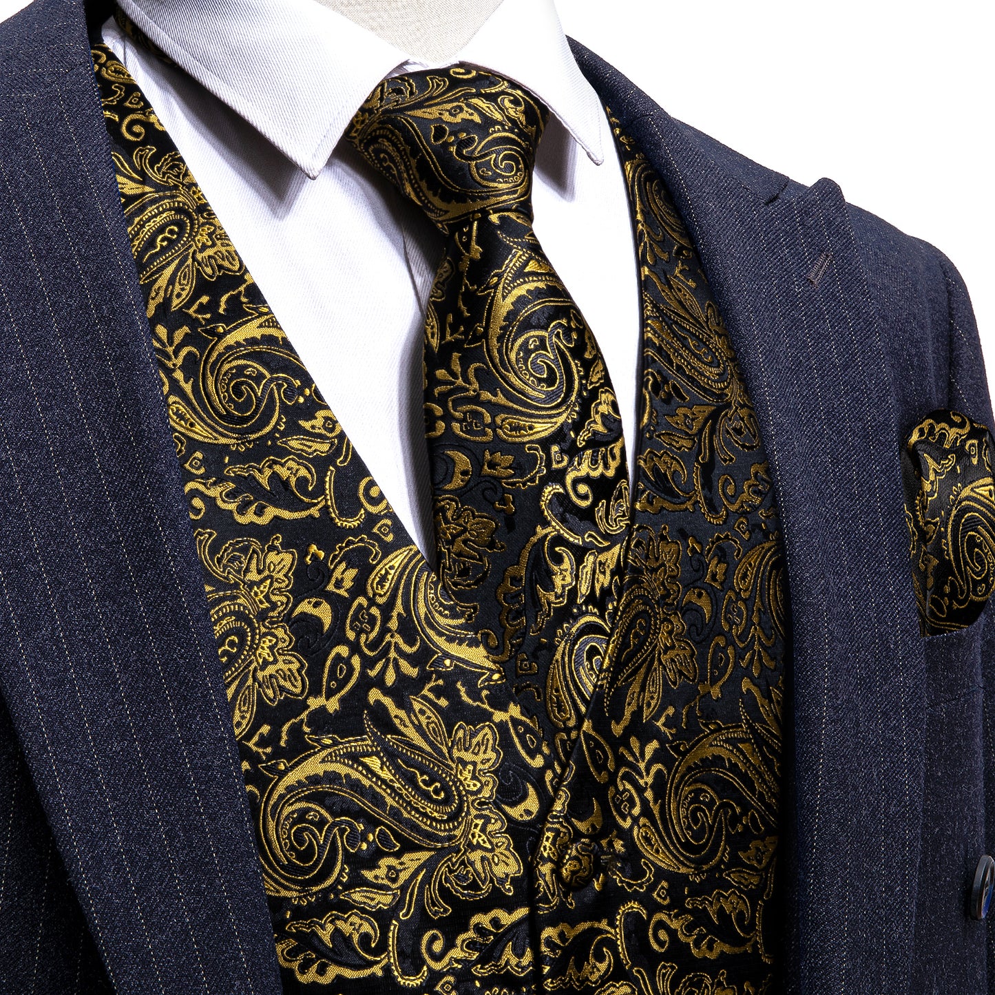 Men's Designer Waistcoat Vintage Vest Silky Set Tuxedo Gilet Paisley Tobacco