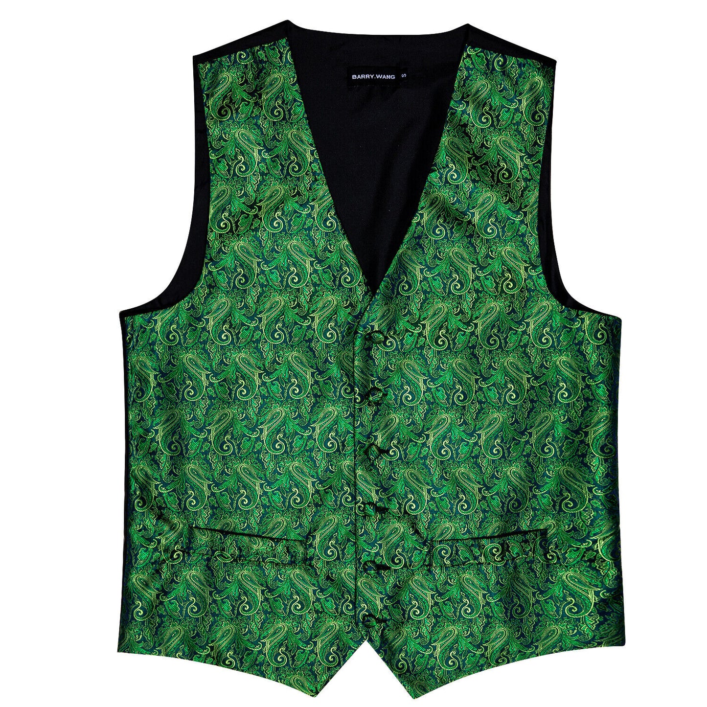 Men's Designer Waistcoat Vintage Vest Silky Set Tuxedo Gilet Paisley Green