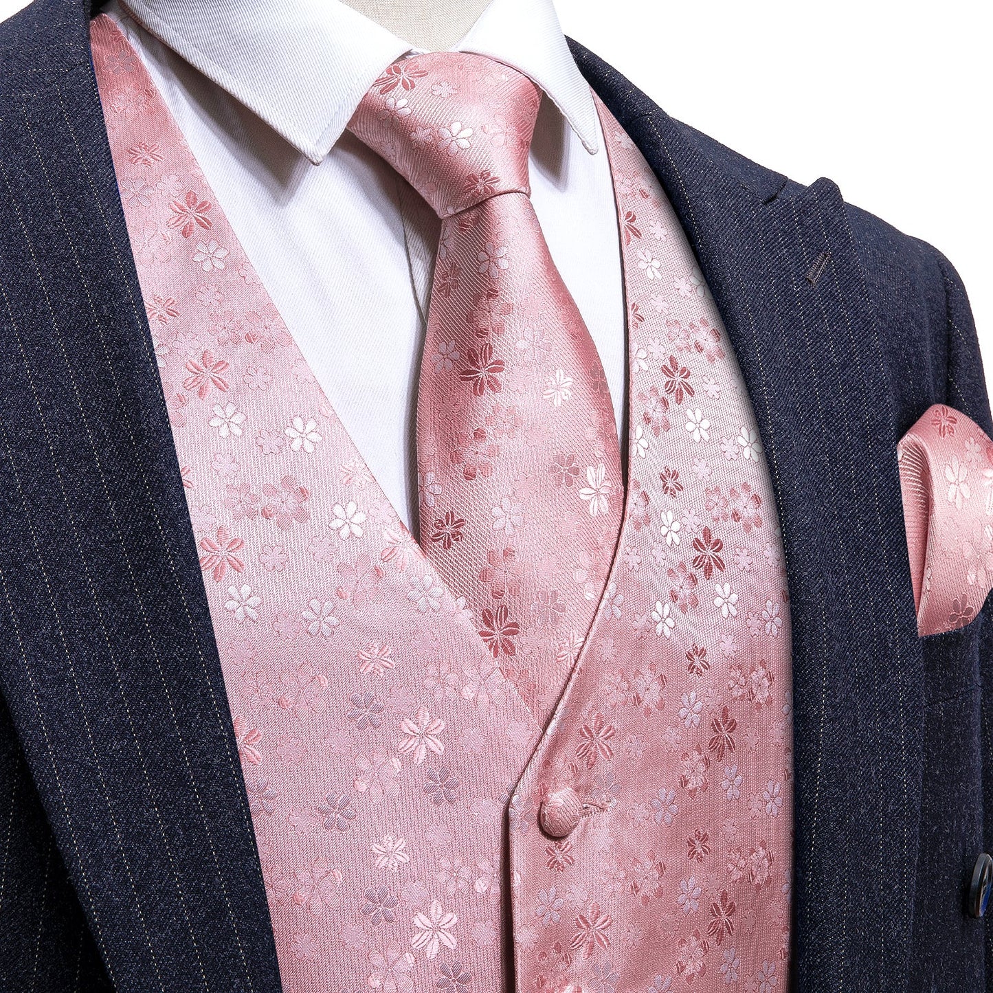 Designer Floral Waistcoat Silky Novelty Vest Pink James