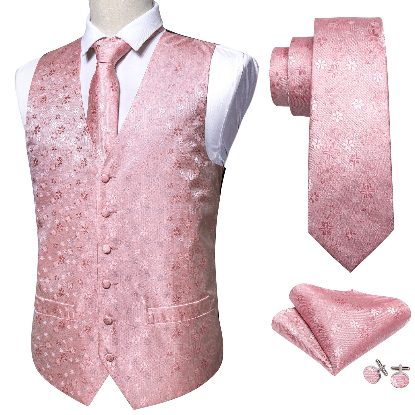 Men's Designer Waistcoat Vintage Vest Silky Set Tuxedo Gilet Pink James