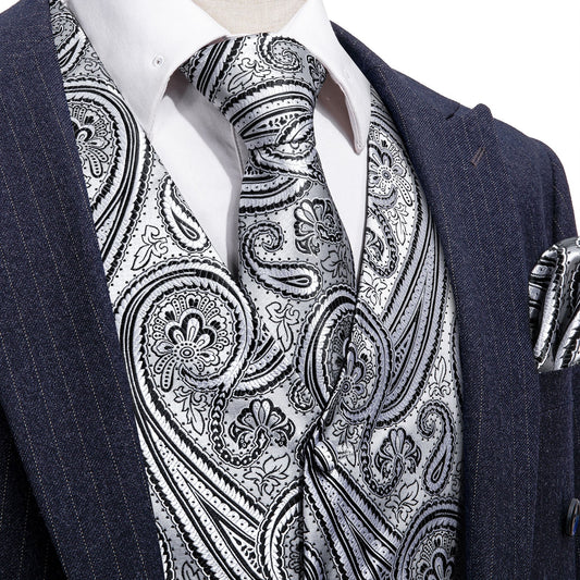 Designer Floral Waistcoat Buy 1 Get 1 Free Random Design in Your Size Silky Novelty Vest Silver Gale