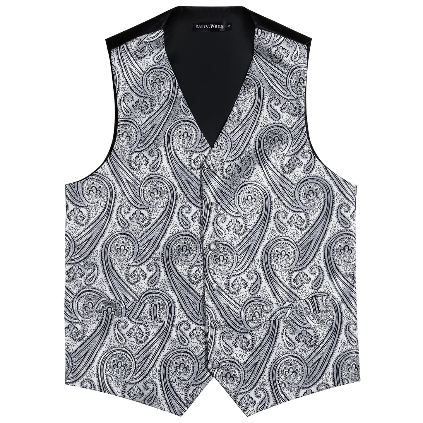 Designer Floral Waistcoat Silky Novelty Vest Silver Gale