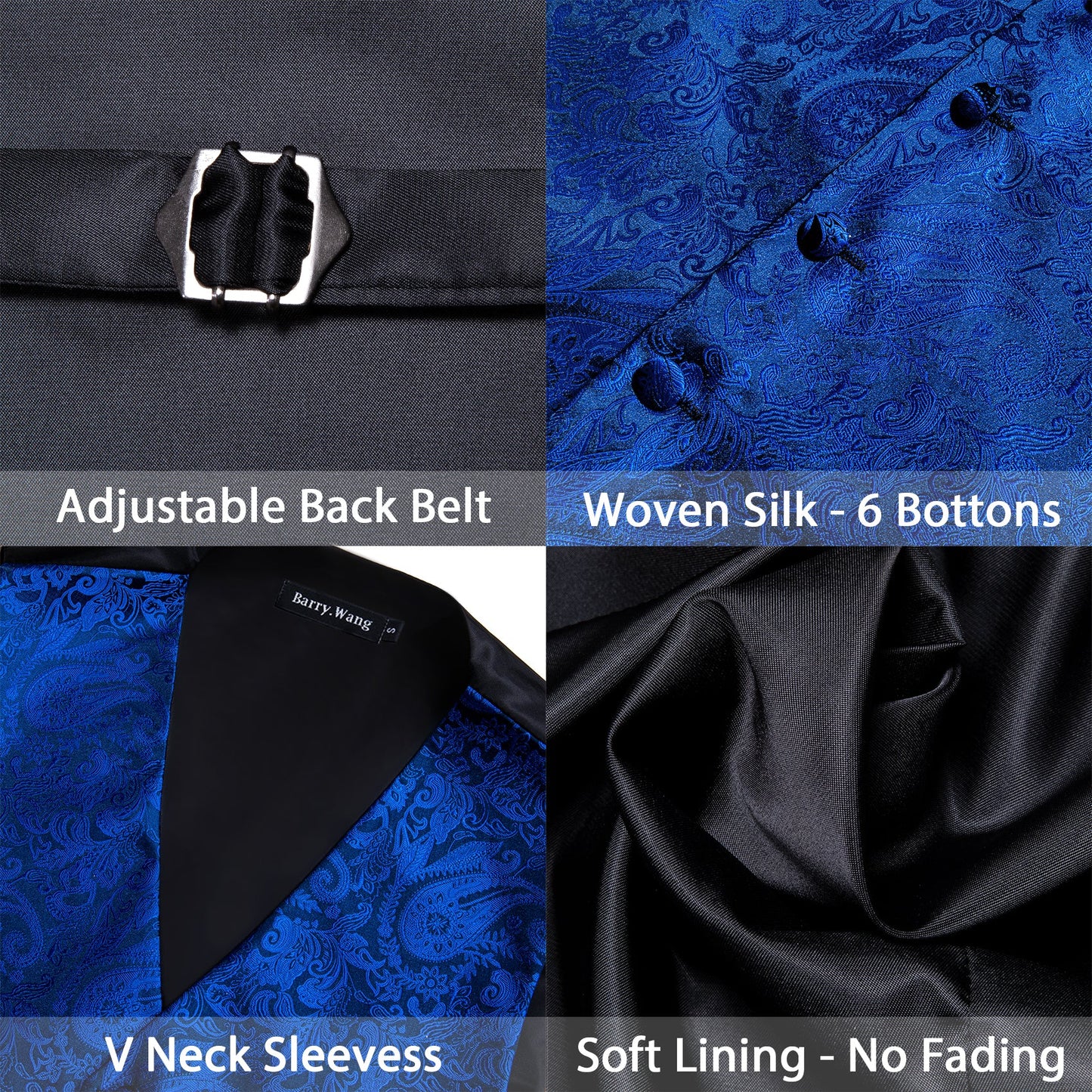 Designer Floral Waistcoat Silky Novelty Vest Royal Blue Guard