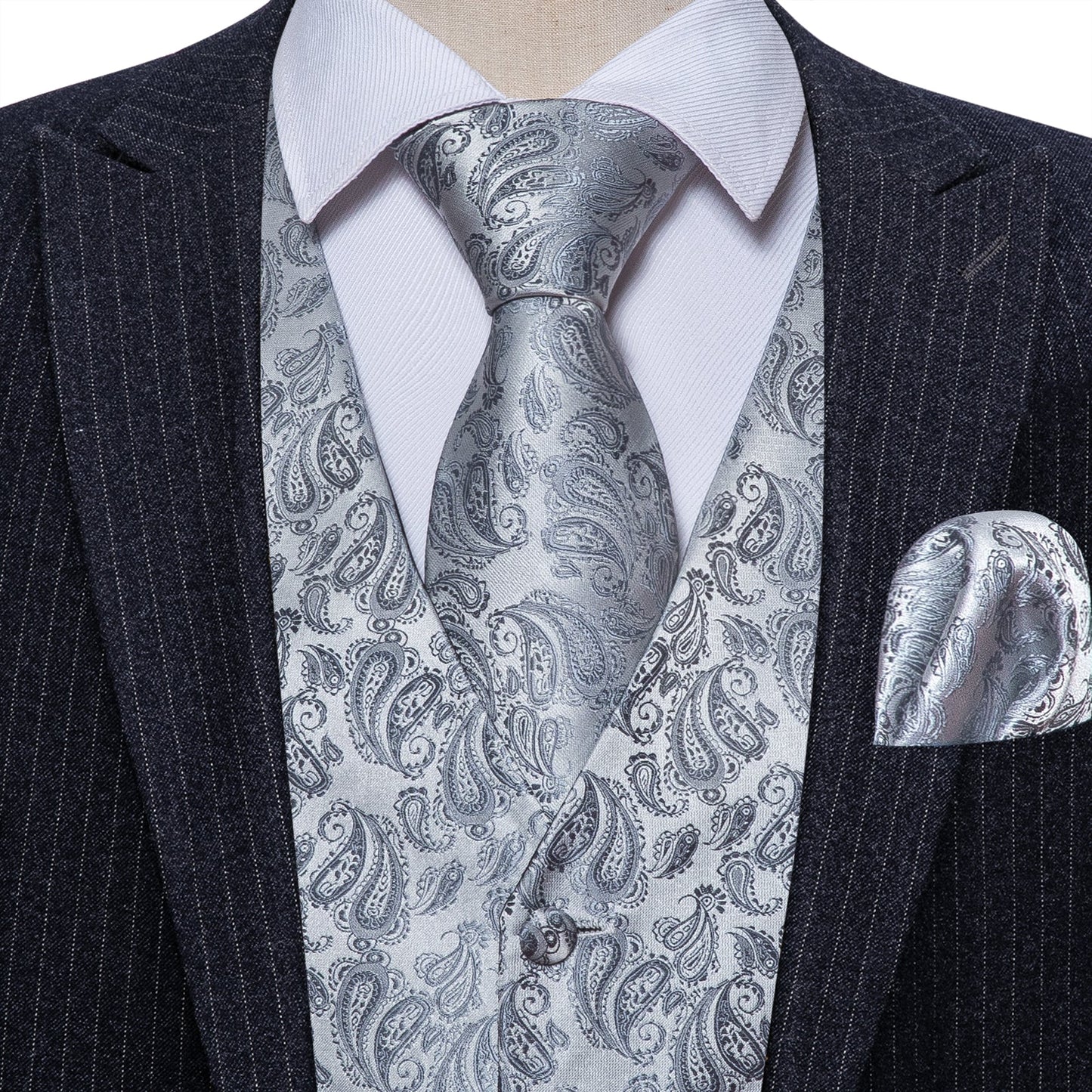 Designer Floral Waistcoat Silky Novelty Vest Cashew Metal