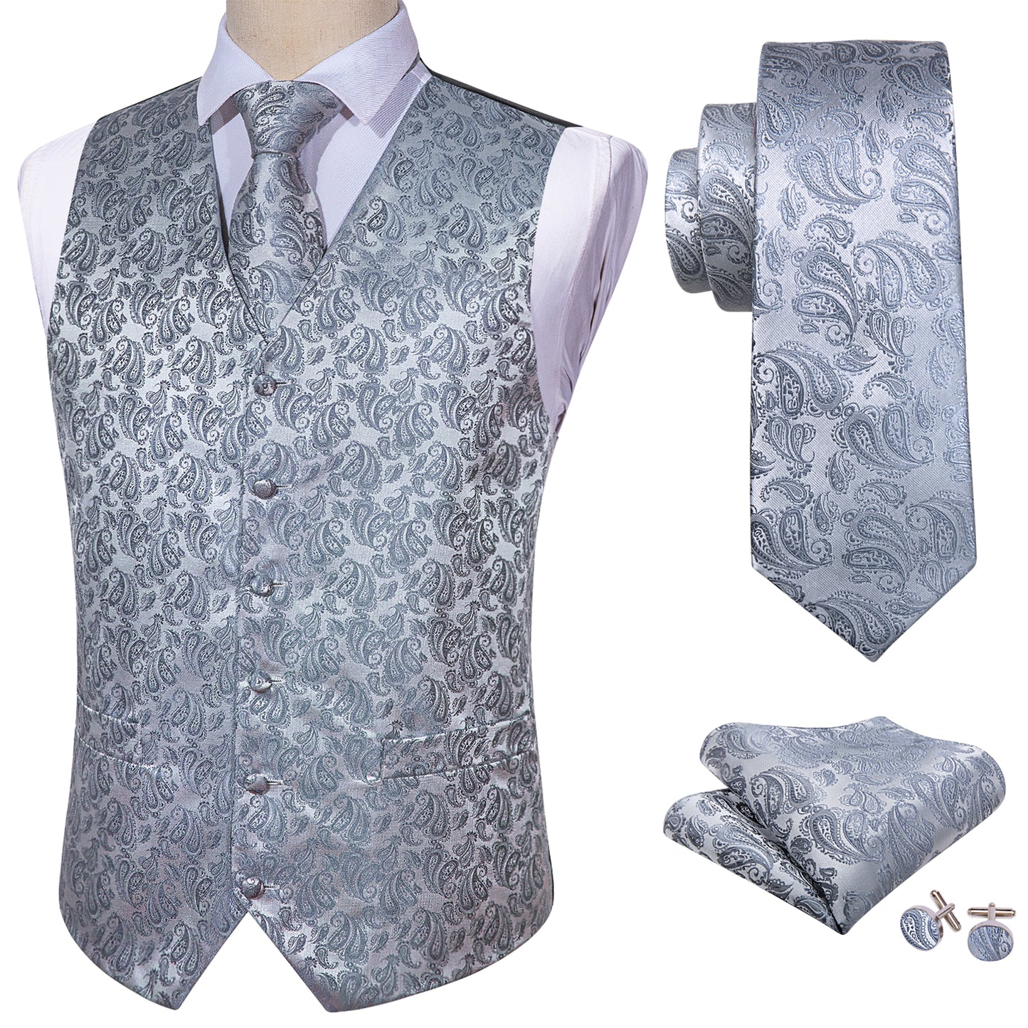 Men's Designer Waistcoat Vintage Vest Silky Set Tuxedo Gilet Cashew Metal