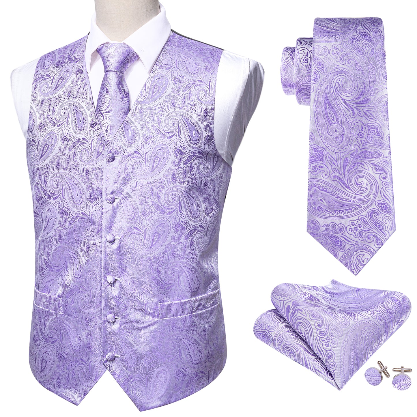 Men's Designer Waistcoat Vintage Vest Silky Set Tuxedo Gilet Pom Peii