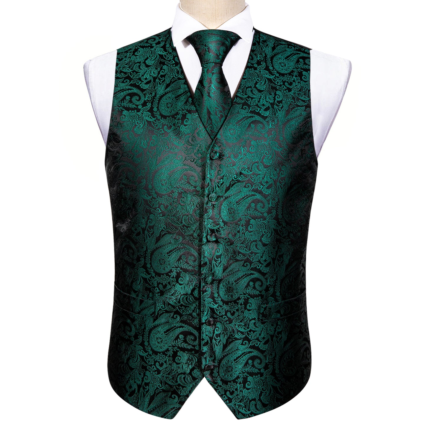 Men's Designer Waistcoat Vintage Vest Silky Set Tuxedo Gilet Pine Forest