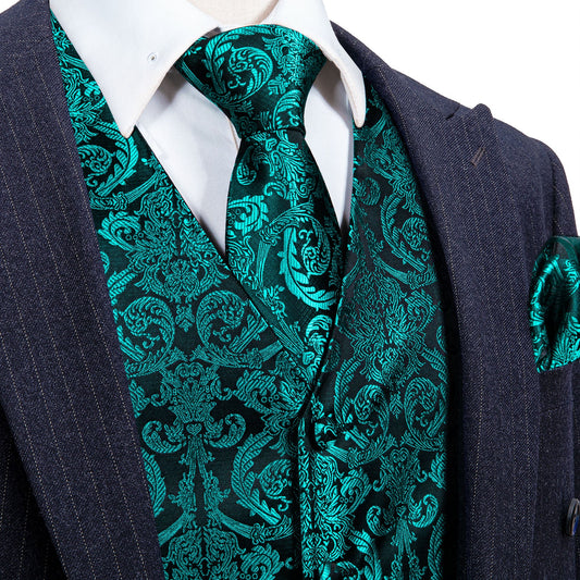 Designer Floral Waistcoat Buy 1 Get 1 Free Random Design in Your Size Silky Novelty Vest Teal Damask