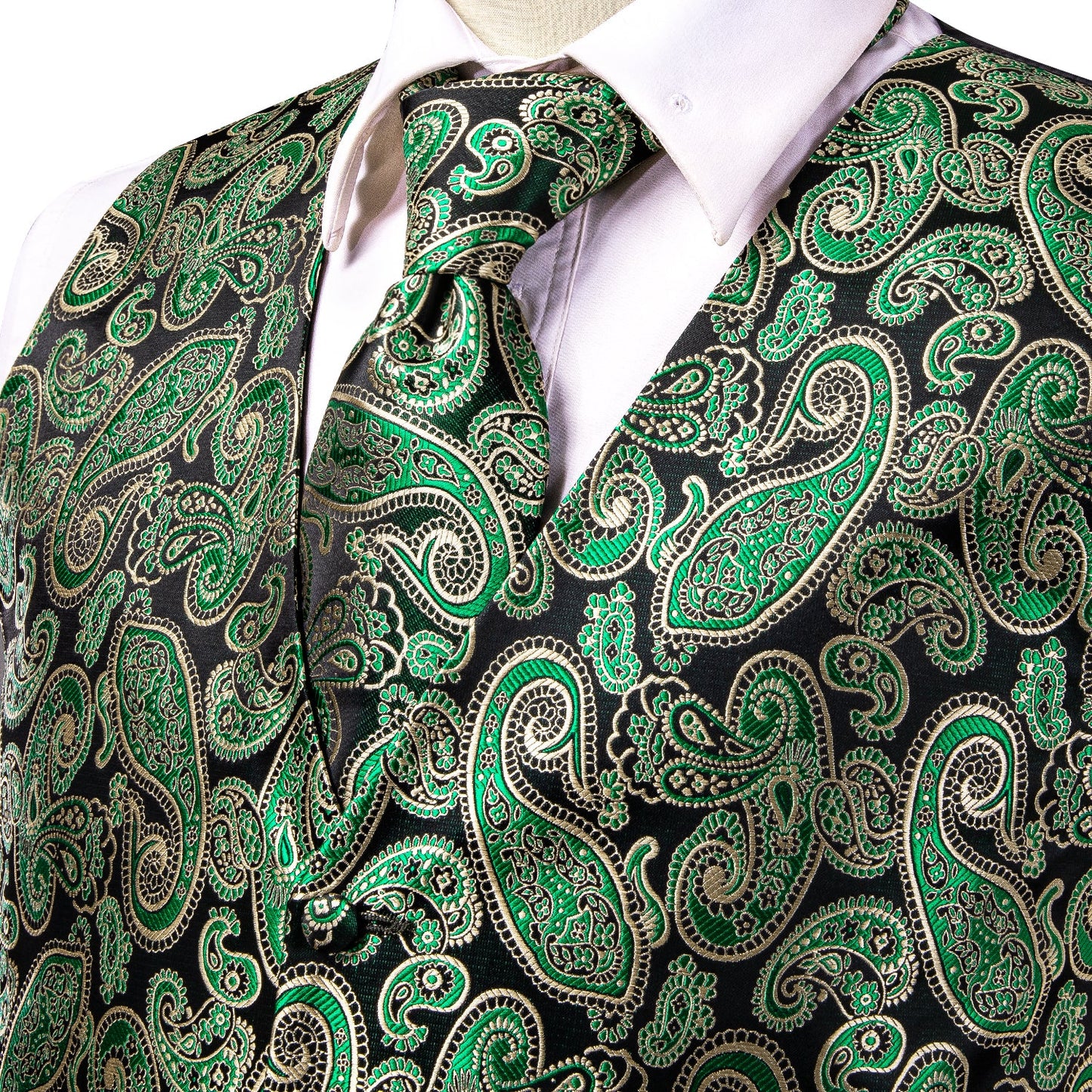 Designer Floral Waistcoat Silky Novelty Vest Em Rald