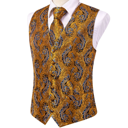 Designer Floral Waistcoat Silky Novelty Vest Royal Serpent