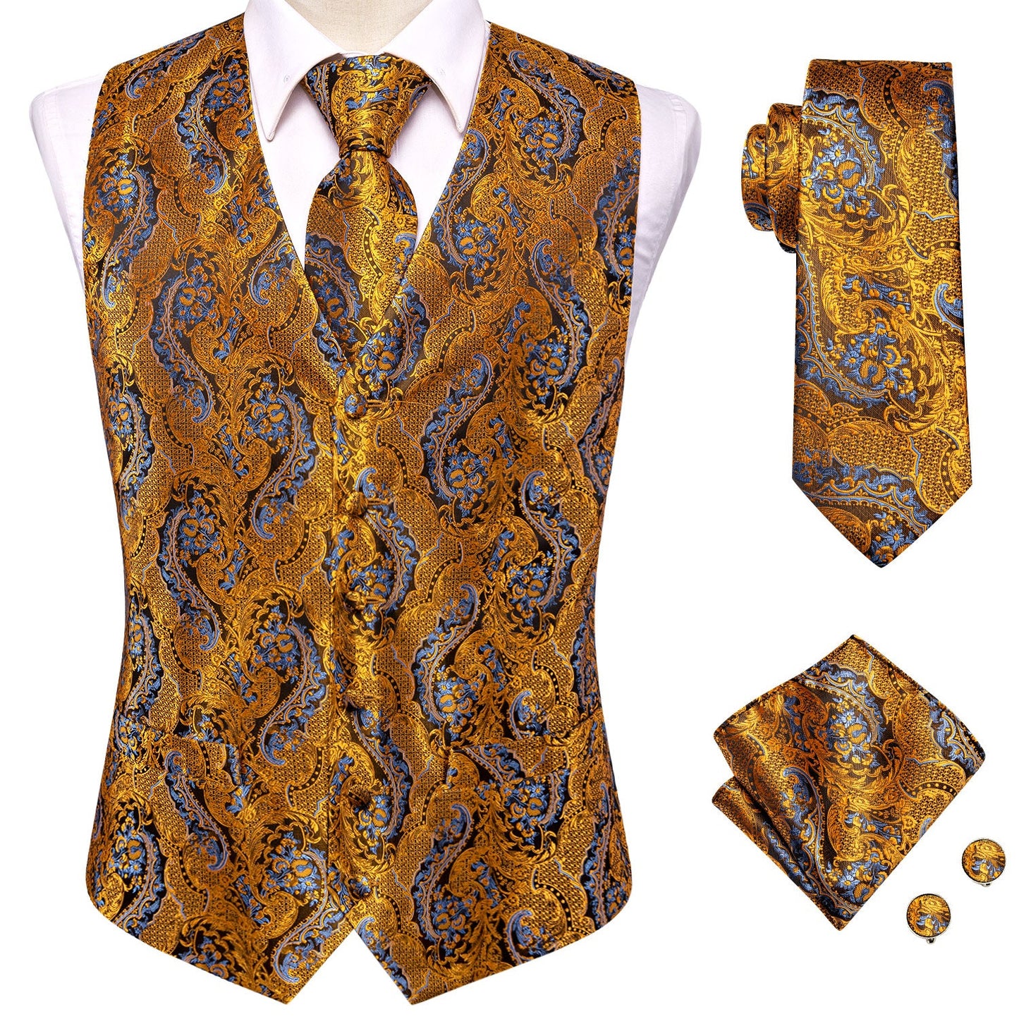 Designer Floral Waistcoat Silky Novelty Vest Royal Serpent