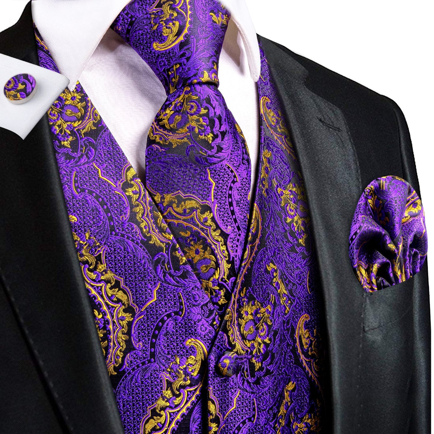 Designer Floral Waistcoat Silky Novelty Vest Violet Serpent