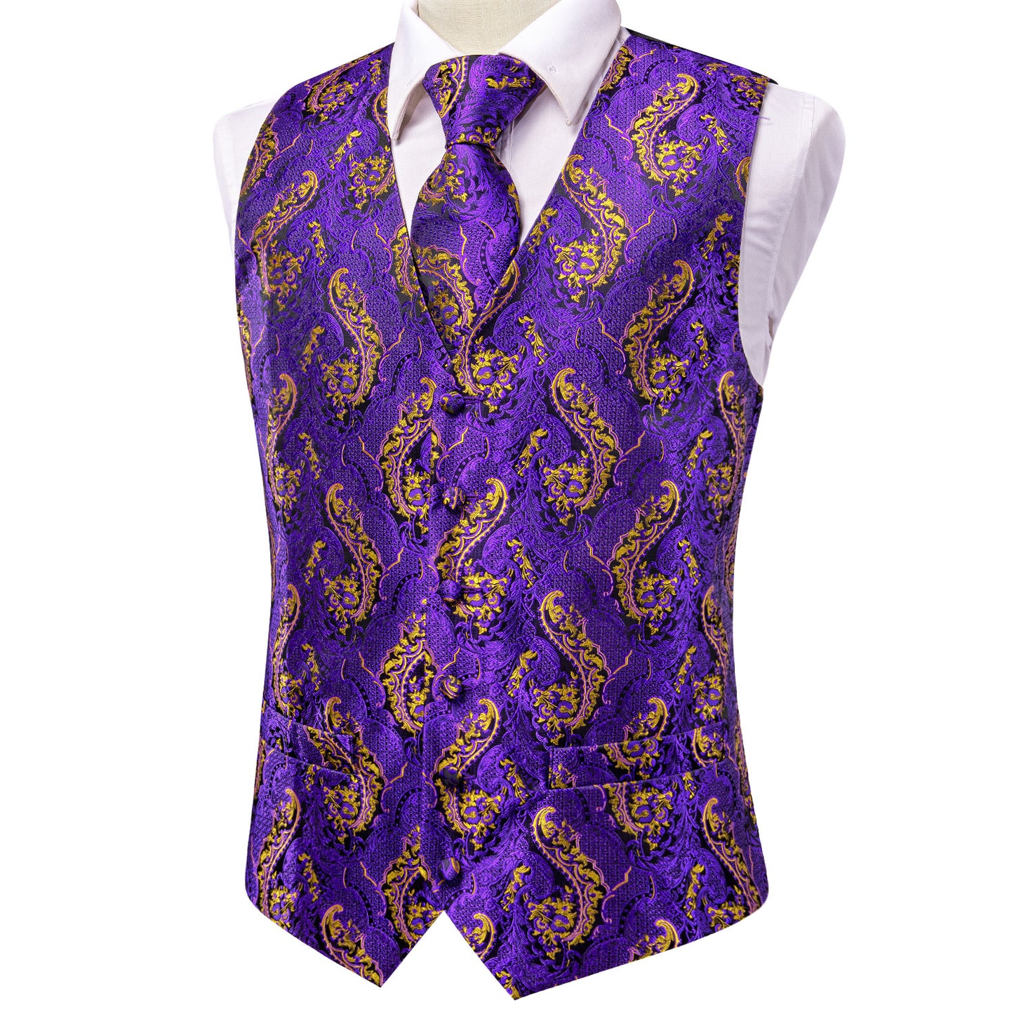 Men's Designer Waistcoat Vintage Vest Silky Set Tuxedo Gilet Violet Serpent