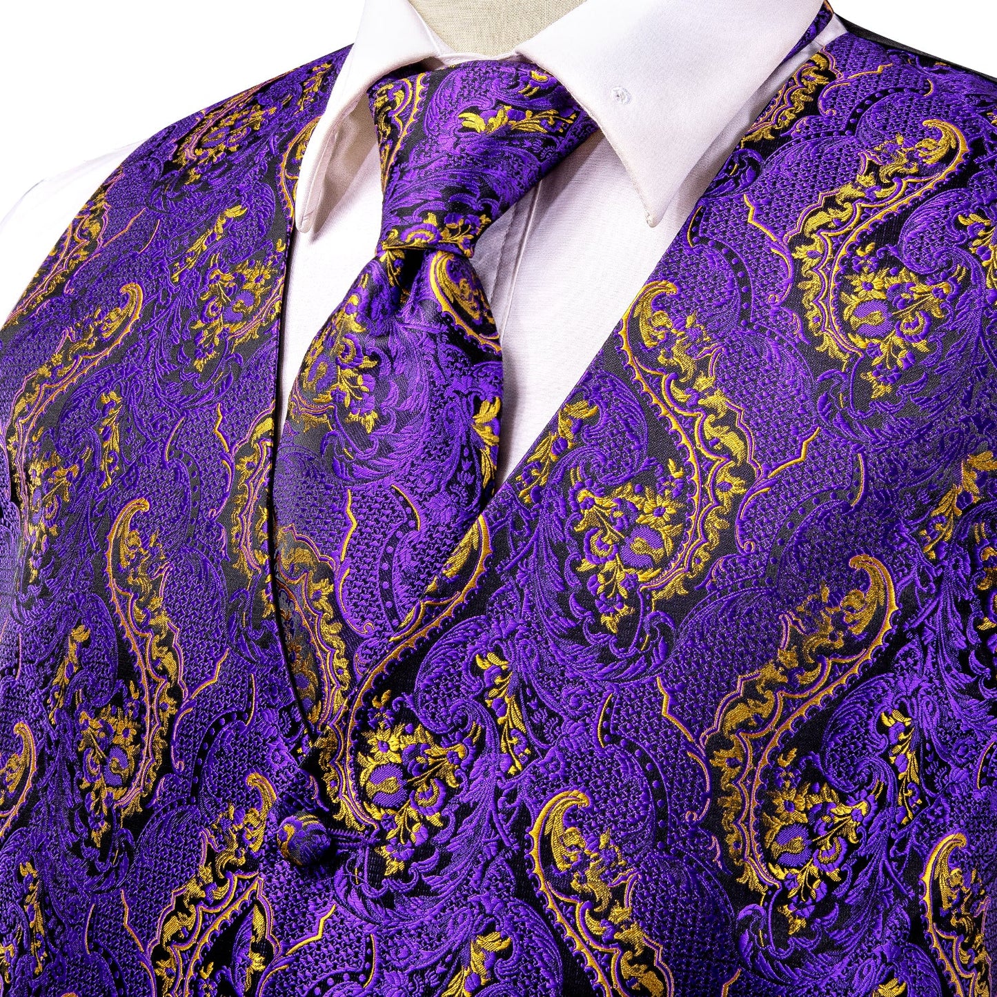 Designer Floral Waistcoat Silky Novelty Vest Violet Serpent