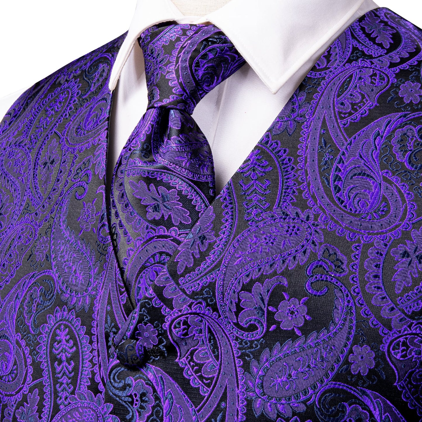 Designer Floral Waistcoat Silky Novelty Vest Purple Move