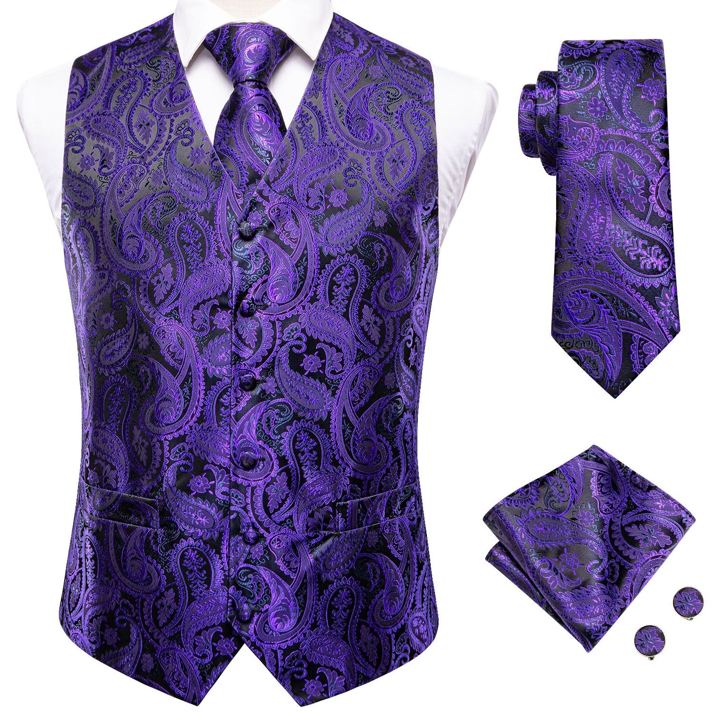 Designer Floral Waistcoat Silky Novelty Vest Purple Move