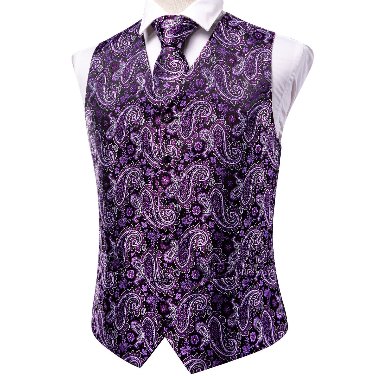 Designer Floral Waistcoat Silky Novelty Vest Galaxy Purple
