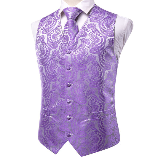 Designer Floral Waistcoat Silky Novelty Vest Lilac Shell