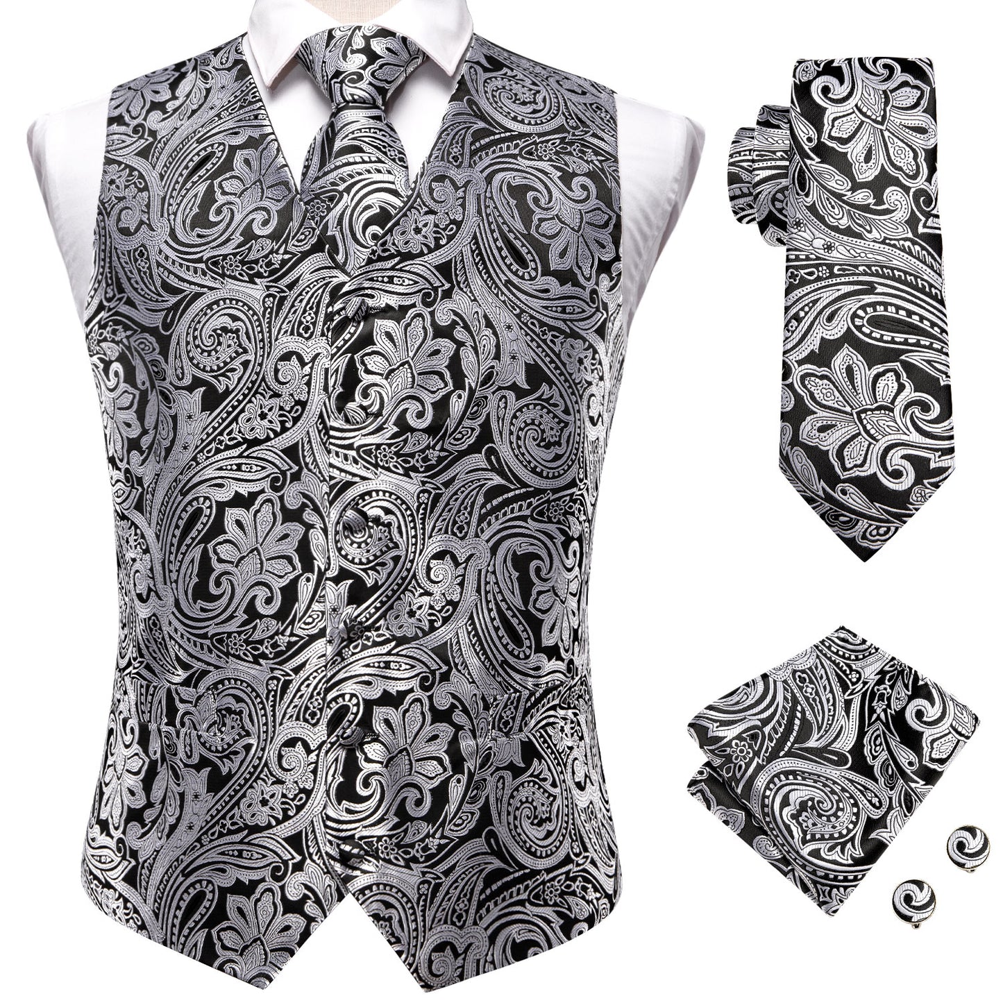 Men's Designer Waistcoat Vintage Vest Silky Set Tuxedo Gilet Spot Light