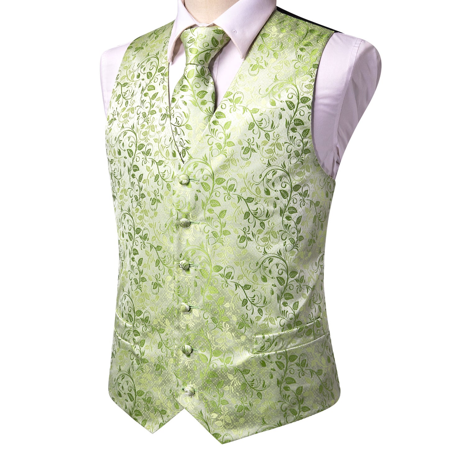 Men's Designer Waistcoat Vintage Vest Silky Set Tuxedo Gilet March Fern