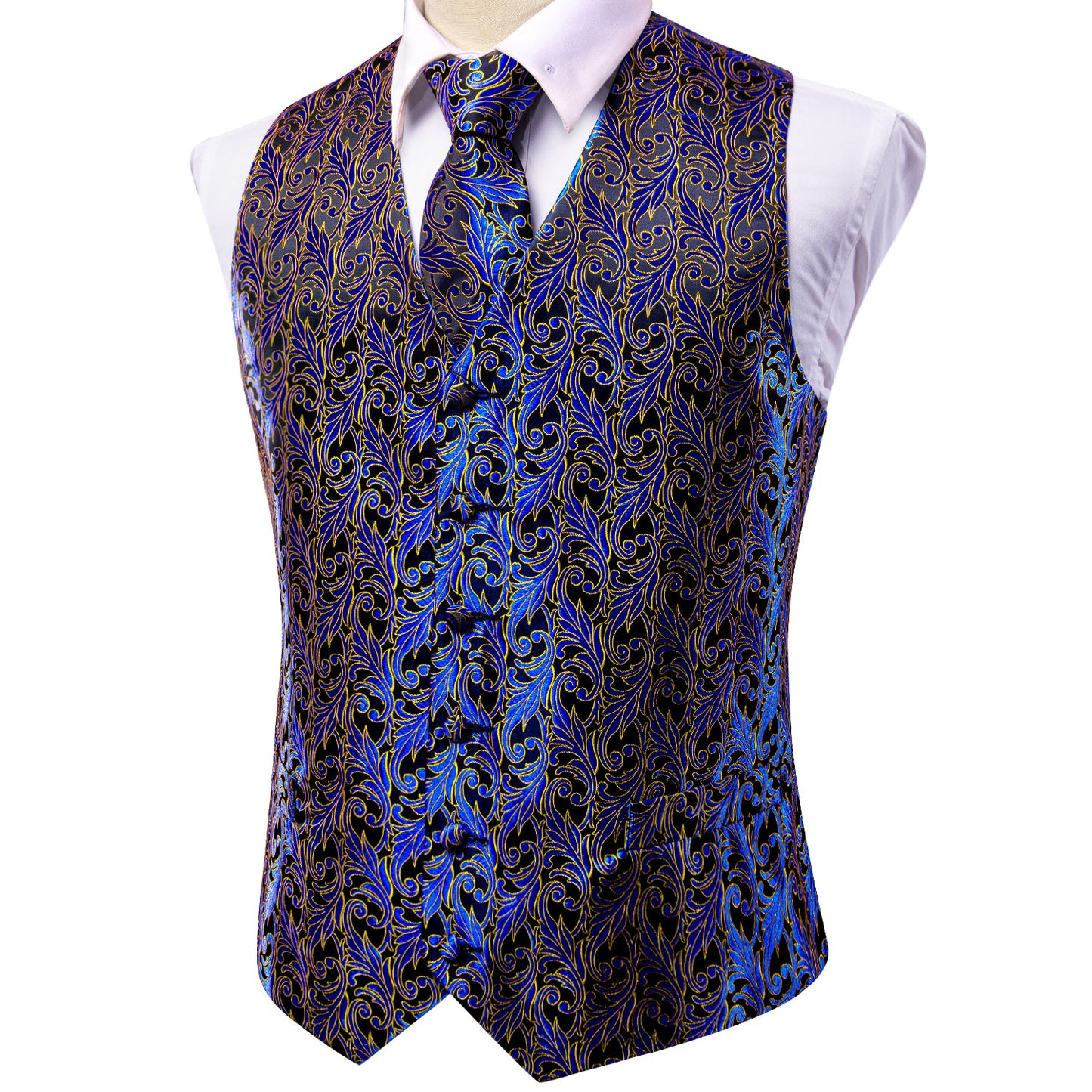 Men's Designer Waistcoat Vintage Vest Silky Set Tuxedo Gilet Flash Fern