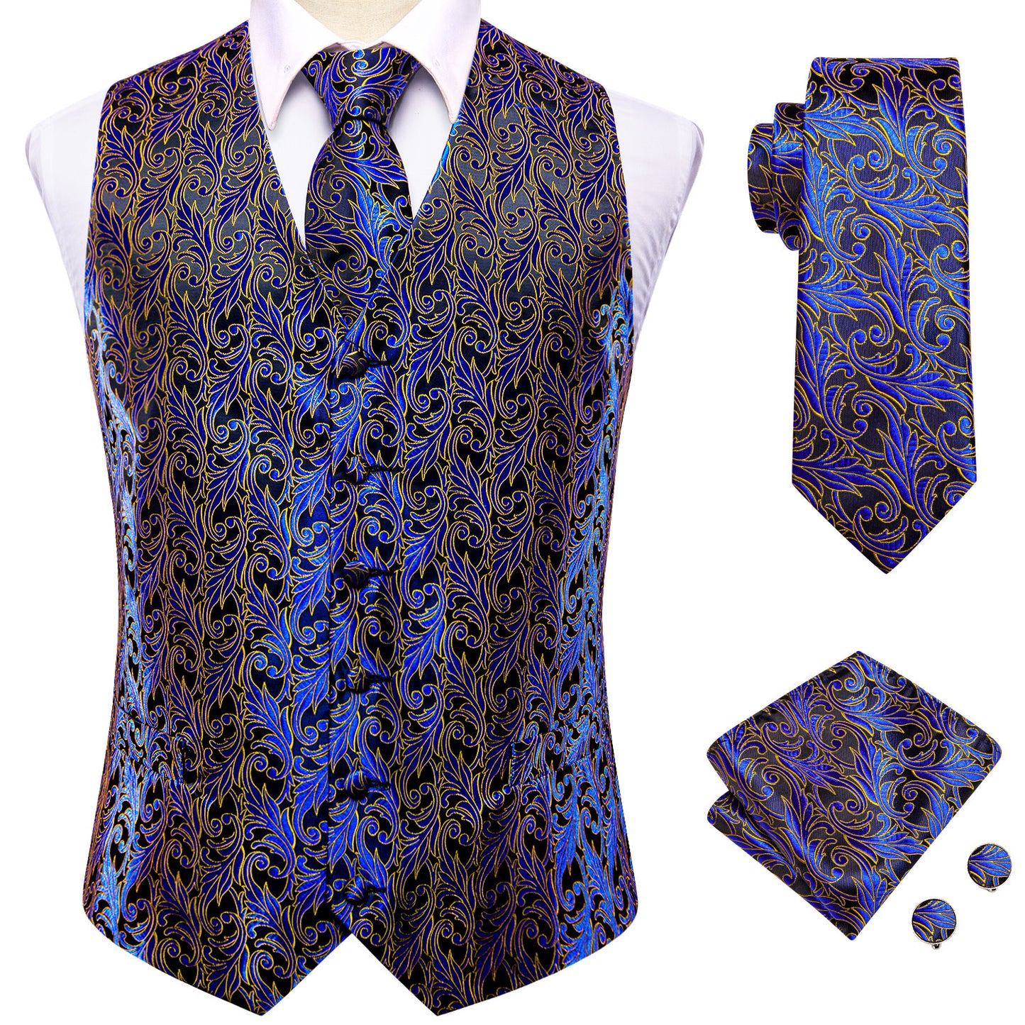 Men's Designer Waistcoat Vintage Vest Silky Set Tuxedo Gilet Flash Fern