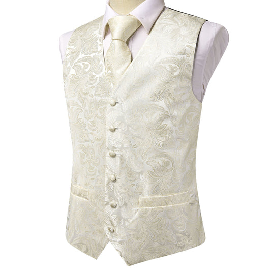 Designer Floral Waistcoat Buy 1 Get 1 Free Random Design in Your Size Silky Novelty Vest Ivory Fern
