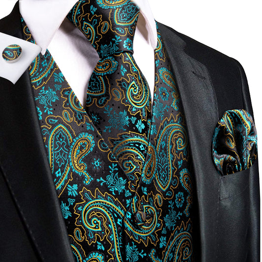 Designer Floral Waistcoat Buy 1 Get 1 Free Random Design in Your Size Silky Novelty Vest Galaxy Teal