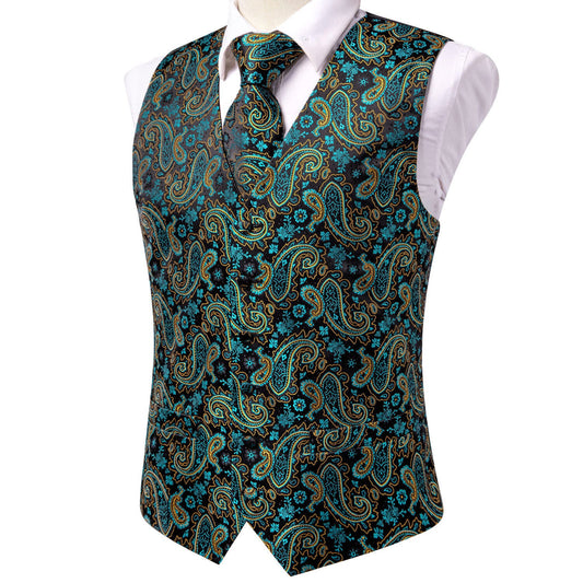 Designer Floral Waistcoat Buy 1 Get 1 Free Random Design in Your Size Silky Novelty Vest Galaxy Teal