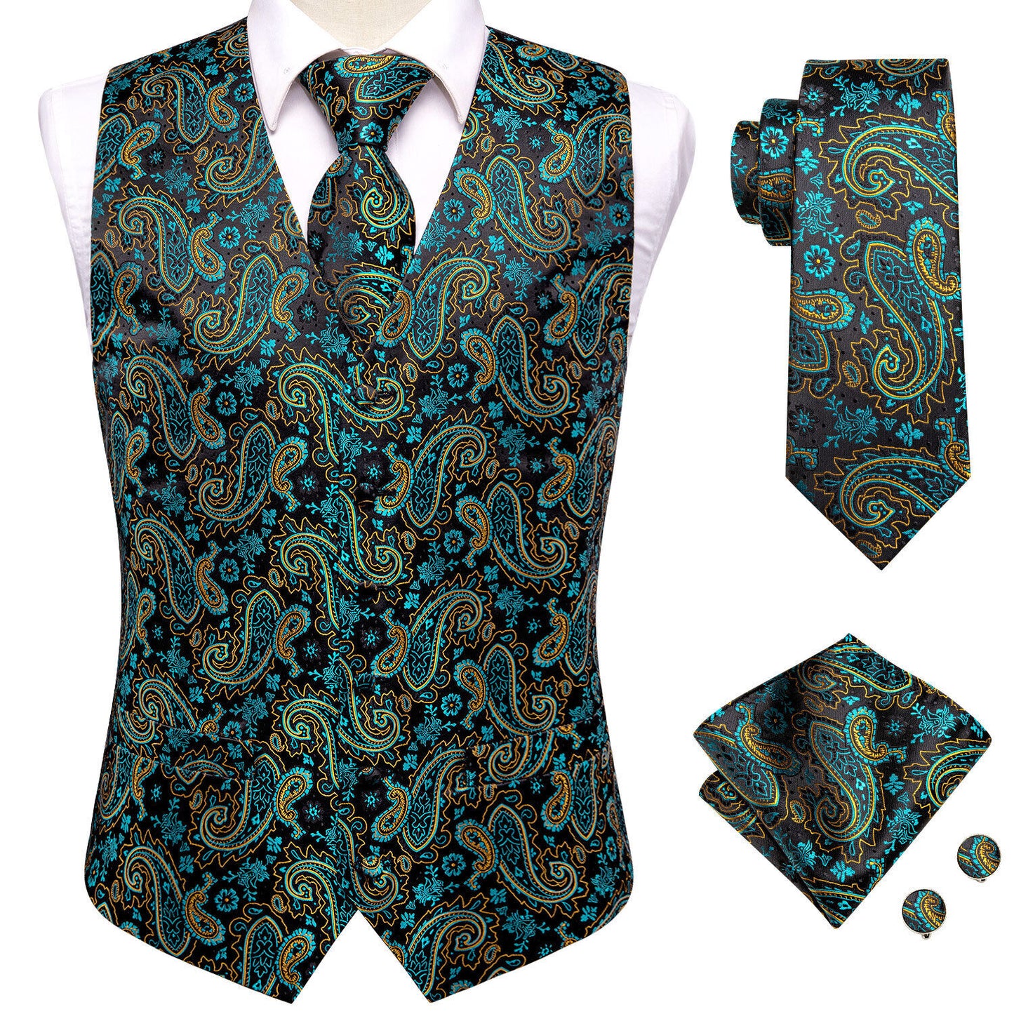 Men's Designer Waistcoat Vintage Vest Silky Set Tuxedo Gilet Galaxy Six