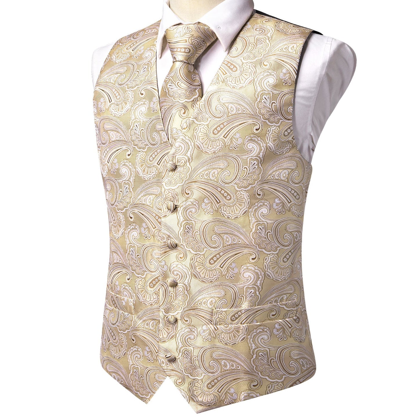 Designer Floral Waistcoat Silky Novelty Vest Galaxy Cream