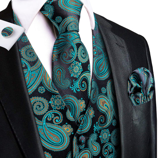 Designer Floral Waistcoat Buy 1 Get 1 Free Random Design in Your Size Silky Novelty Vest Teal Talks