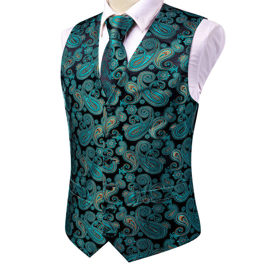 Designer Floral Waistcoat Buy 1 Get 1 Free Random Design in Your Size Silky Novelty Vest Teal Talks