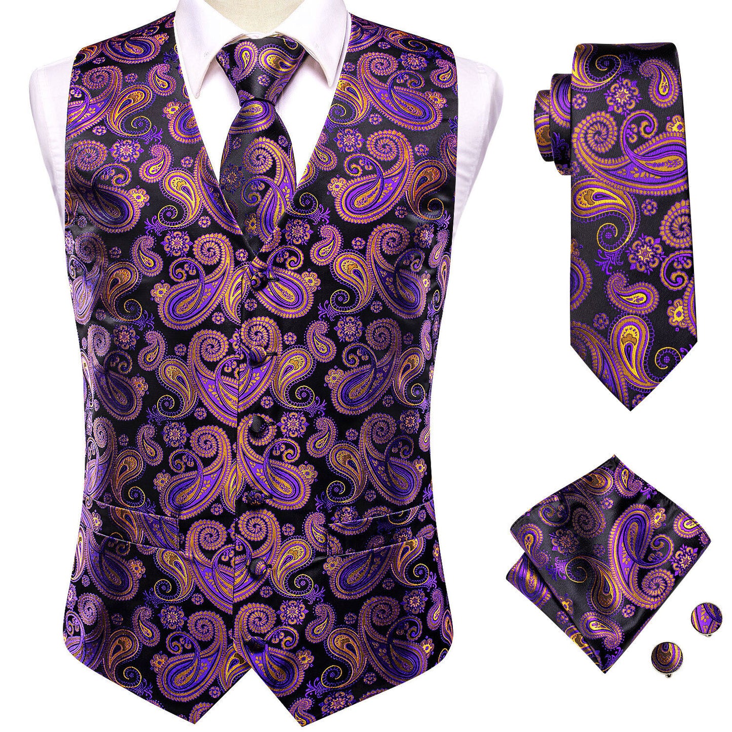 Designer Floral Waistcoat Silky Novelty Vest Purple Talks