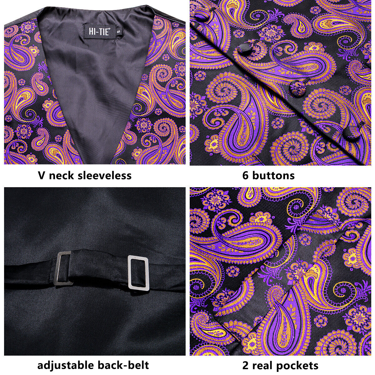 Designer Floral Waistcoat Silky Novelty Vest Purple Talks