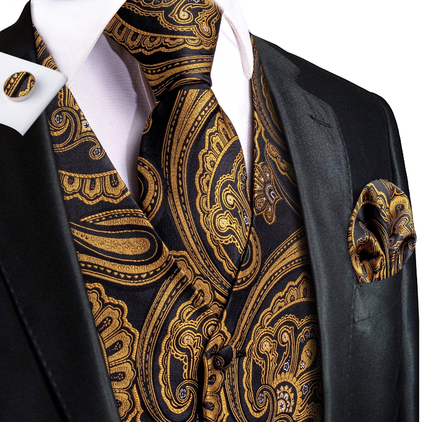 Designer Floral Waistcoat Silky Novelty Vest Bronze Inca