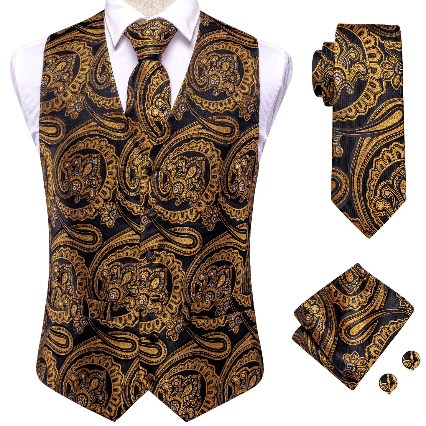 Men's Double Breasted Waistcoat Vintage Vest Silky Set Tuxedo Gilet DP Inca