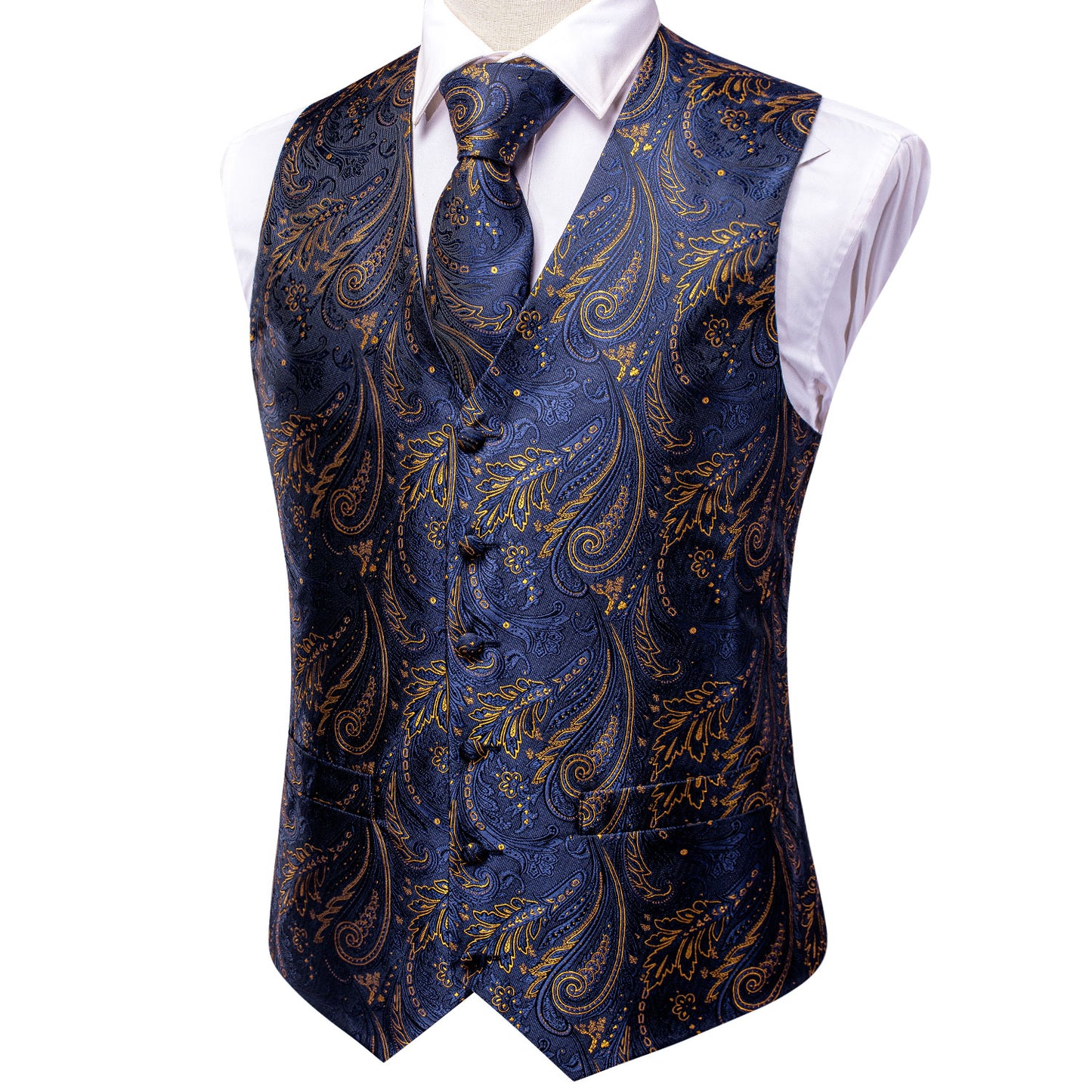 Men's Designer Waistcoat Vintage Vest Silky Set Tuxedo Gilet Gold Grain