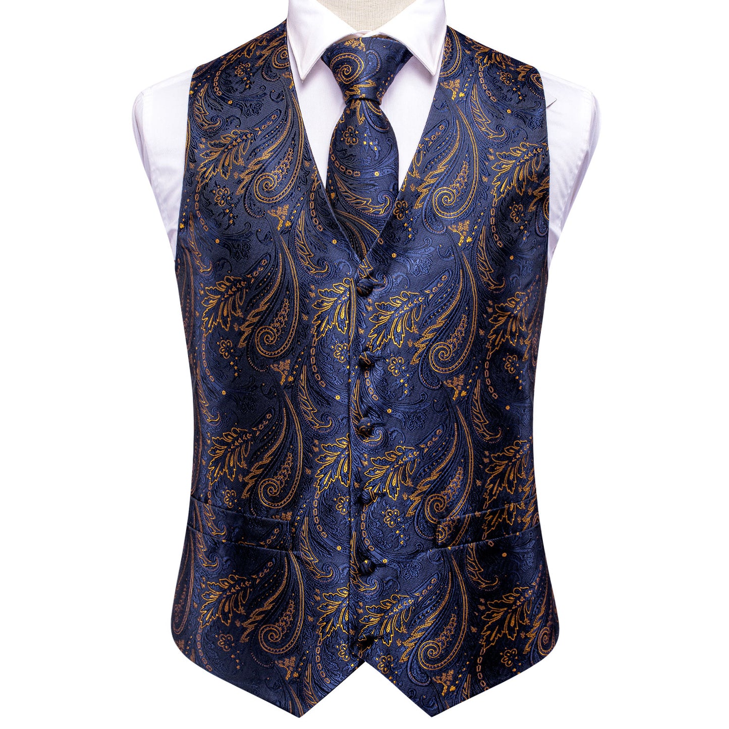 Men's Designer Waistcoat Vintage Vest Silky Set Tuxedo Gilet Gold Grain