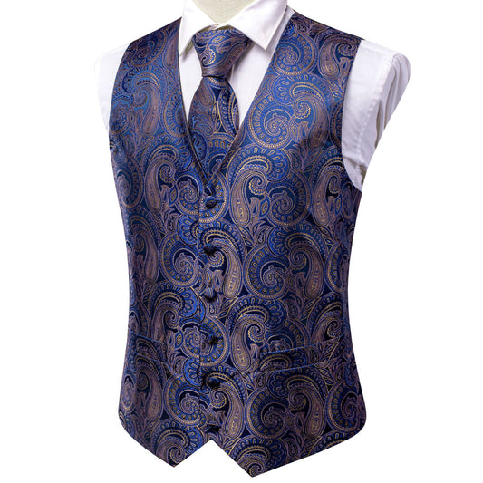 Designer Floral Waistcoat Buy 1 Get 1 Free Random Design in Your Size Silky Novelty Vest Navy Talks